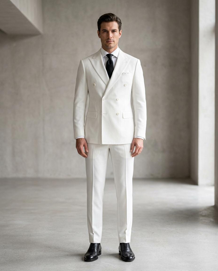 Men's White Double Breasted Suit, Slim Fit White Blazer for Men, Wedding Tuxedo