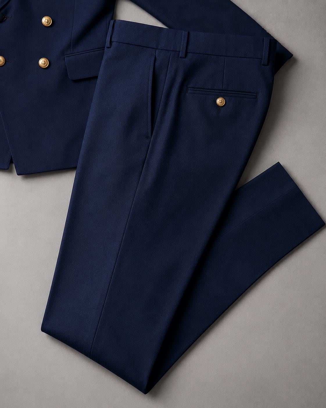 Men's Luxury Navy Blue Double-Breasted Suit | Formal Wedding & Groom Wear - Shoes