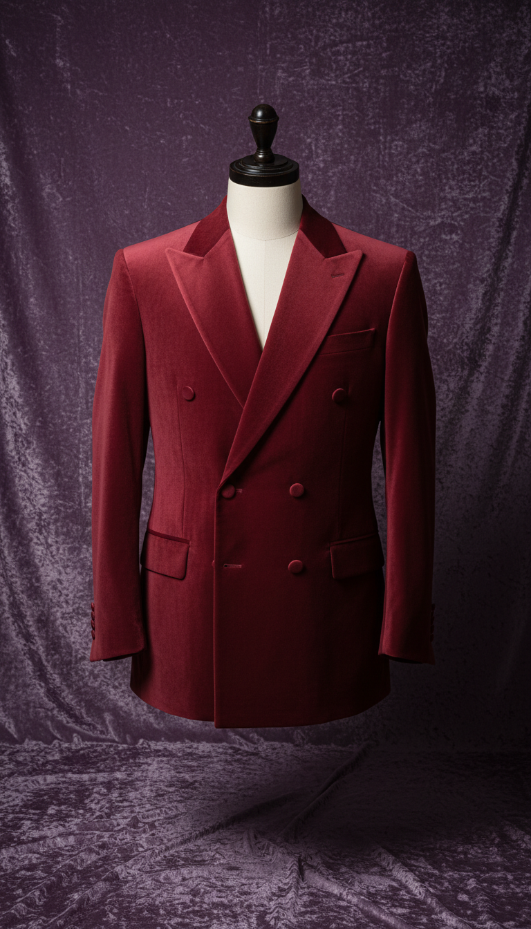 Crimson Velvet Double-Breasted Suit