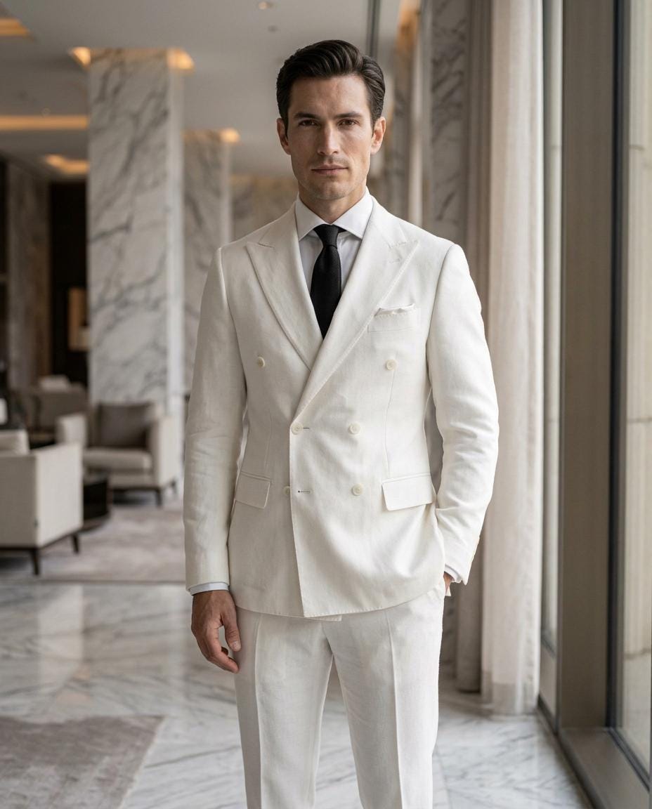 Men's White Double Breasted Suit, Slim Fit White Blazer for Men, Wedding Tuxedo