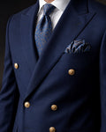 Men's Luxury Navy Blue Double-Breasted Suit | Formal Wedding & Groom Wear - Shoes