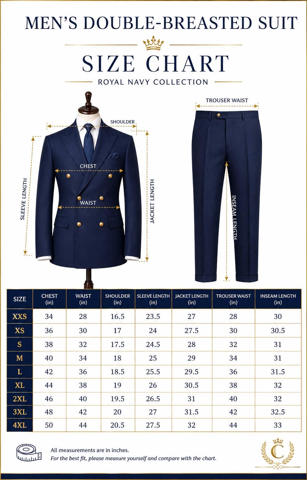 Men's Luxury Navy Blue Double-Breasted Suit | Formal Wedding & Groom Wear - Shoes