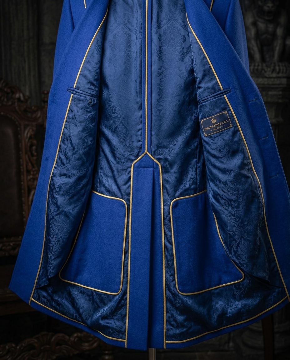 Royal Blue Gothic Tailcoat Suit | Gold Embroidery, Victorian Steampunk Groom Wear