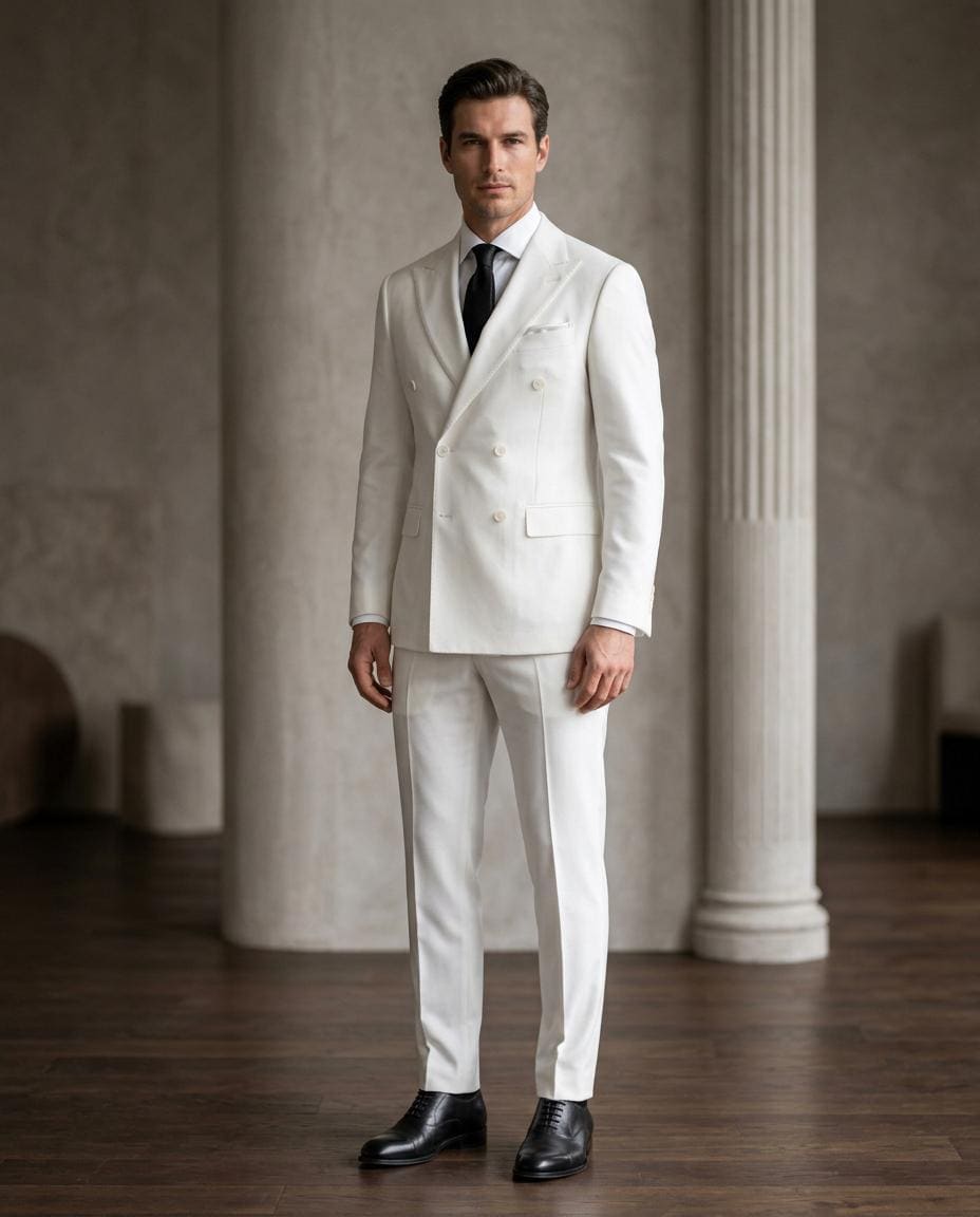 Men's White Double Breasted Suit, Slim Fit White Blazer for Men, Wedding Tuxedo