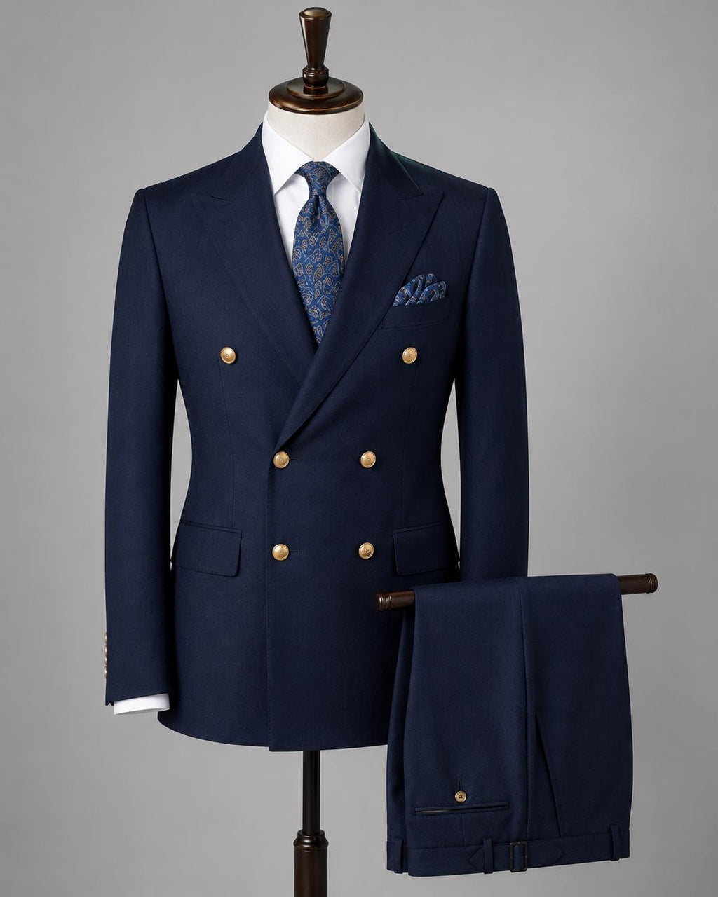 Men's Luxury Navy Blue Double-Breasted Suit | Formal Wedding & Groom Wear - Shoes